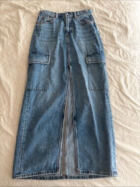 Levi’s High-Waist Blue Denim Cargo Maxi Skirt
